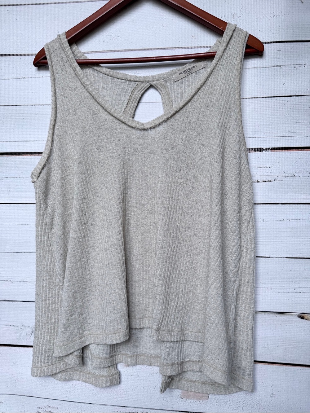Project Social T Cream Ribbed Keyhole Tank